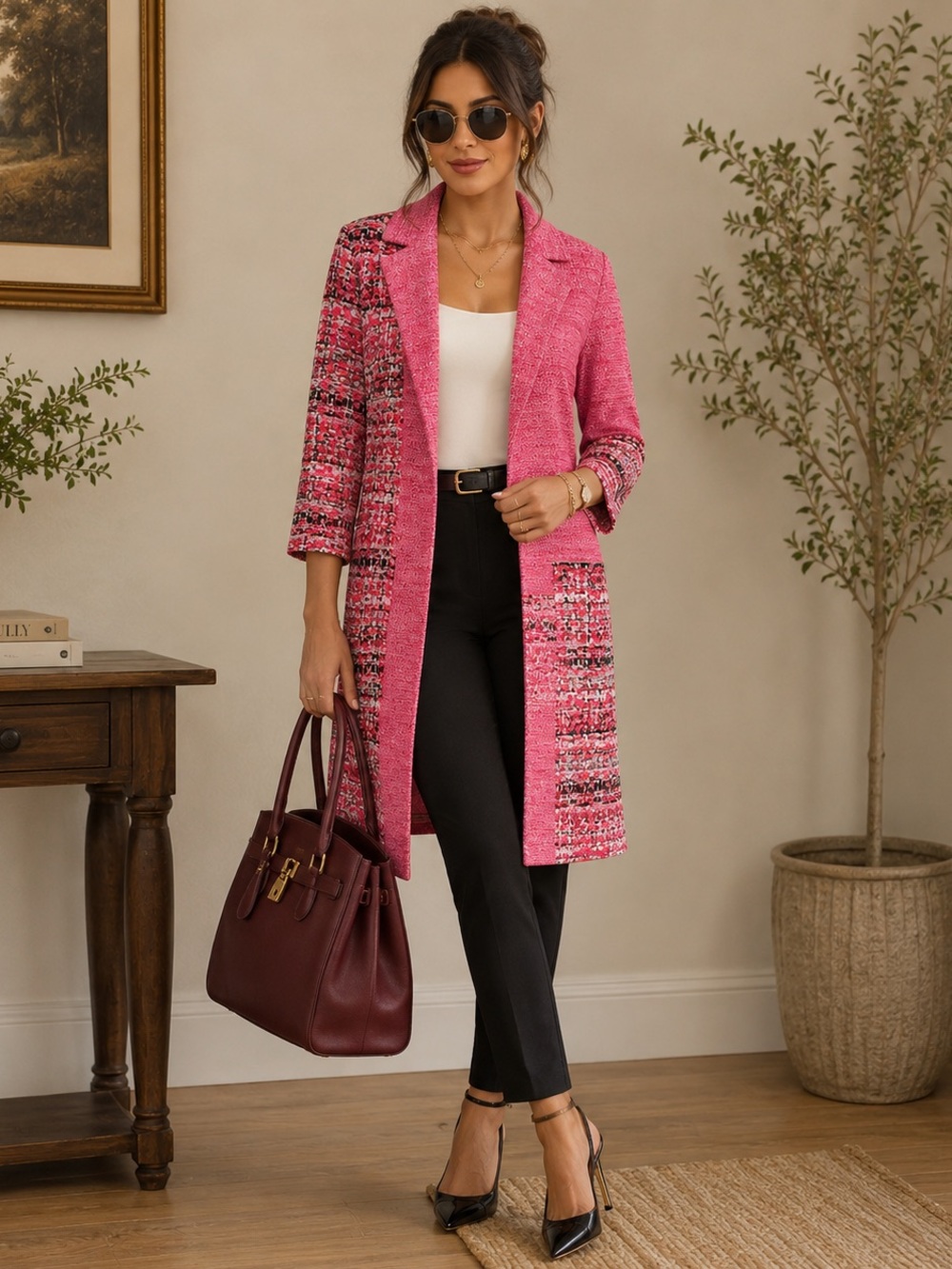 MISOOK Patchwork Tweed Long Duster Coat NWT- Size Medium